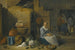 Binnenhofschilderij van een schuur met een dienstmeid die groenten voorbereidt - David Teniers de Jonge — weergave van het kunstwerk
