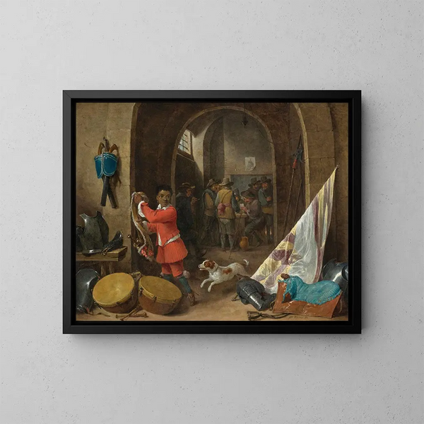 van een interieur van een wachtruimte - David Teniers de Jonge — ingelijst kunstwerk aan de muur