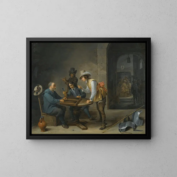Een wachtscène met spelers van trictrac op de voorgrond - David Teniers de Jonge — ingelijst kunstwerk aan de muur