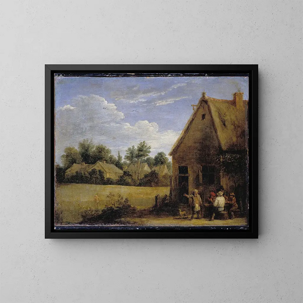 Cottage met boeren die kaarten spelen - David Teniers de Jonge — ingelijst kunstwerk aan de muur