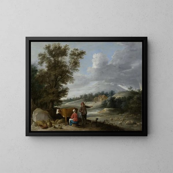Landschap met de melkster en de herder - David Teniers de Jonge — ingelijst kunstwerk aan de muur