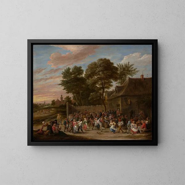 van dansende en feestende boeren - David Teniers de Jonge — ingelijst kunstwerk aan de muur
