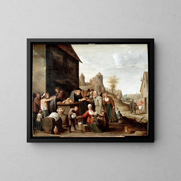 De zeven werken van barmhartigheid - David Teniers de Jonge — ingelijst kunstwerk aan de muur