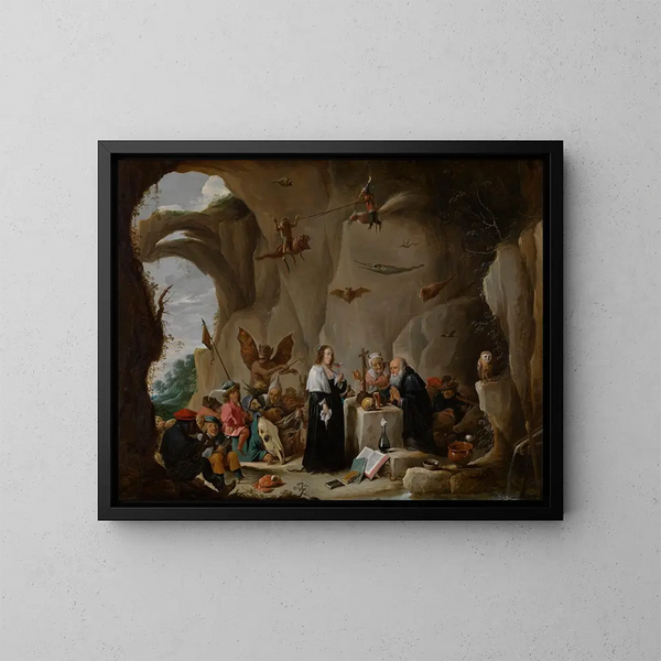 De Verleiding van de Heilige Antonius de Grote - David Teniers de Jonge — ingelijst kunstwerk aan de muur