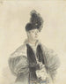 Portrait of a lady standing with a black shawl and a black hat - Denis Auguste Marie Raffet — artwork view