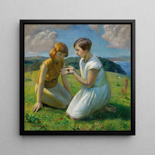 Deux jeunes filles avec un papillon - Harold Harvey