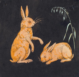 Deux lapins sur fond noir, esquisse décorative - P C Skovgaard