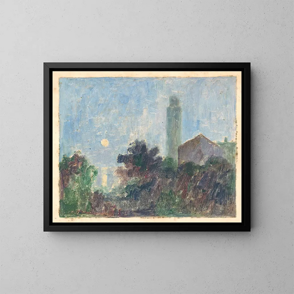 Landschap met een kerk - Dezider Czader — ingelijst kunstwerk aan de muur