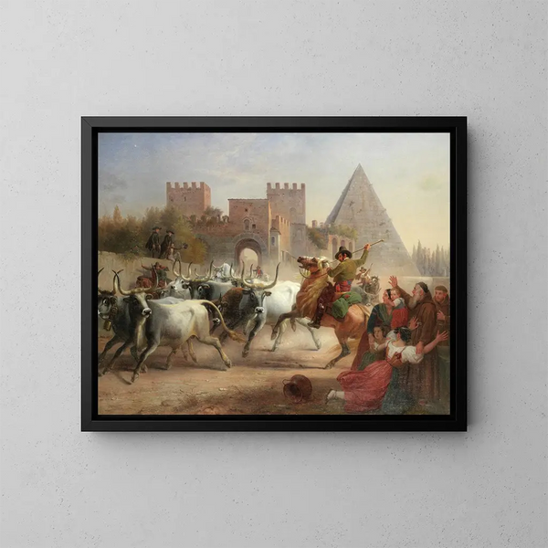 van het veevoeren voor de Porta San Paolo en de piramide van Cestius in Rome - Dietrich Wilhelm Lindau — ingelijst kunstwerk aan de muur