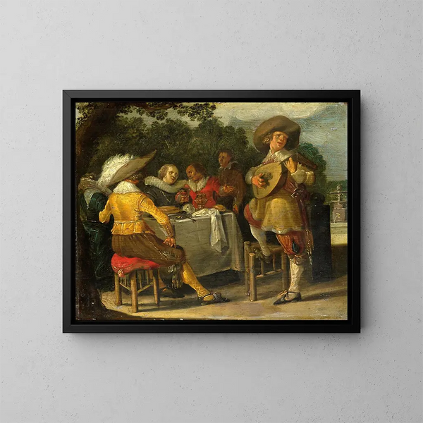 Een feest in de open lucht - Dirck Hals — ingelijst kunstwerk aan de muur