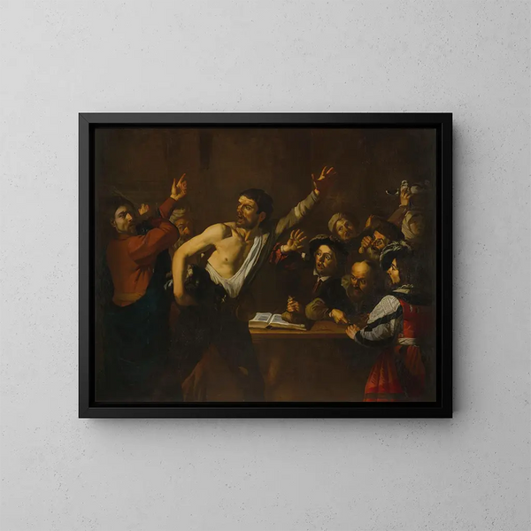 De Christus die de handelaren uit de Tempel verdrijft - Dirck van Baburen — ingelijst kunstwerk aan de muur