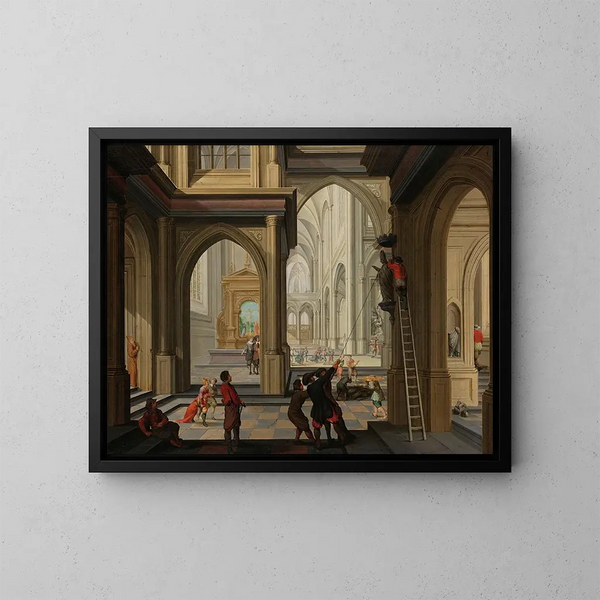 Iconoclasme in een kerk - Dirck van Delen — ingelijst kunstwerk aan de muur