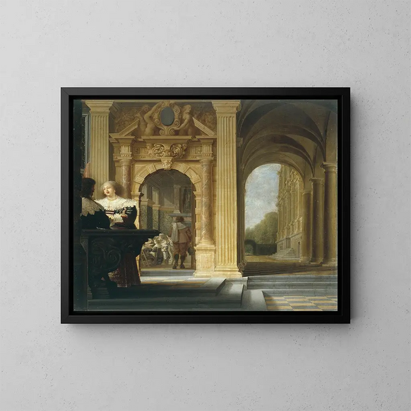Scene galante in een paleis - Dirck van Delen — ingelijst kunstwerk aan de muur