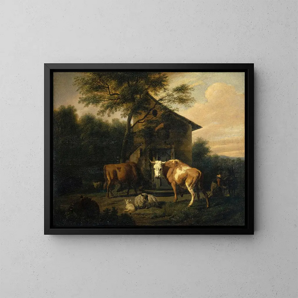 Herkauwend vee - Dirck van Bergen — ingelijst kunstwerk aan de muur