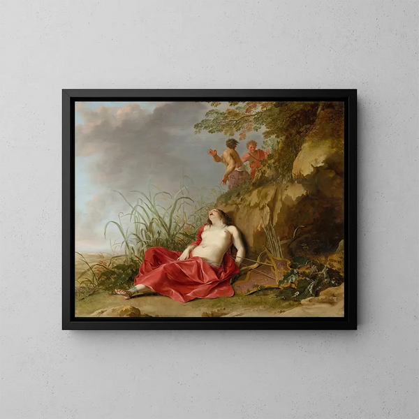 Een slapende jachtnymphe - Dirck van der Lisse — ingelijst kunstwerk aan de muur