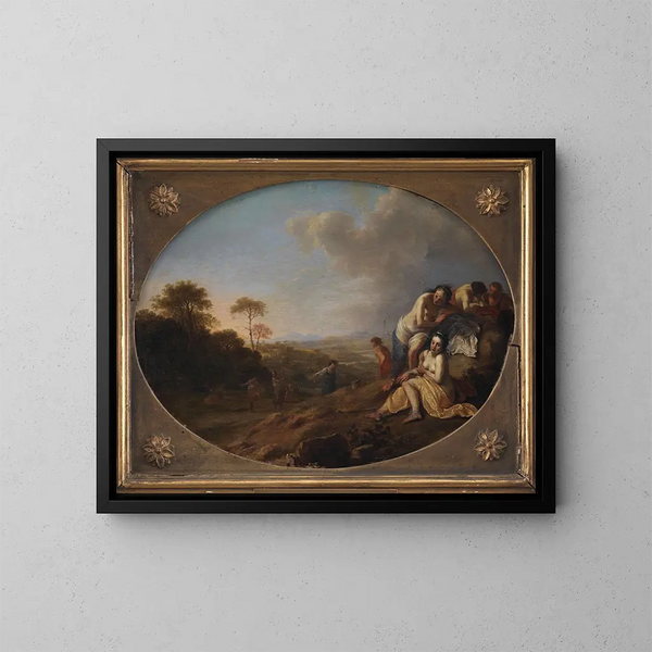 Nymphe in een landschap - Dirck van der Lisse — ingelijst kunstwerk aan de muur