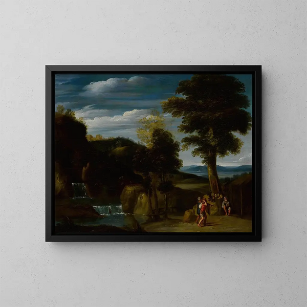 Landschap met een kluizenaar - Domenichino — ingelijst kunstwerk aan de muur