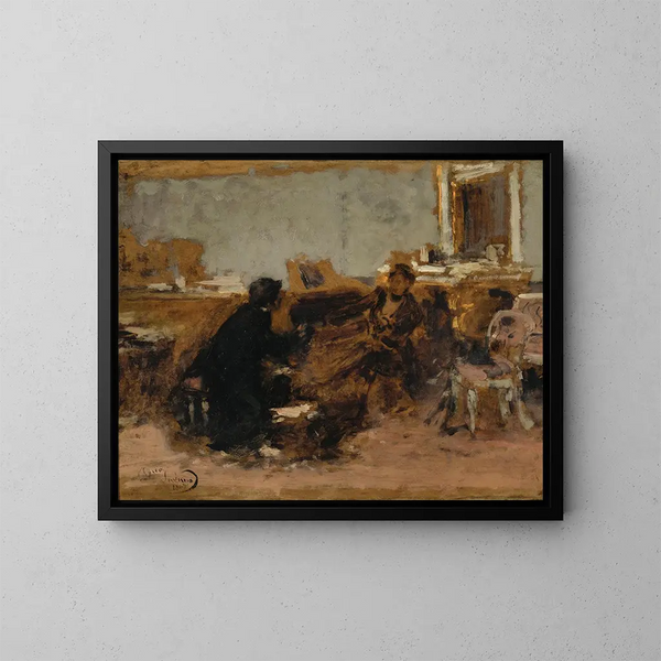 Flirt - Domenico Induno — ingelijst kunstwerk aan de muur