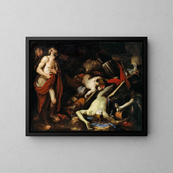 Job en zijn kinderen - Domenico Piola — ingelijst kunstwerk aan de muur