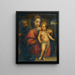 The Holy Family with the Madonna supporting the standing Child Jesus on a stone ledge - Domenico Puligo — framed artwork on a wall