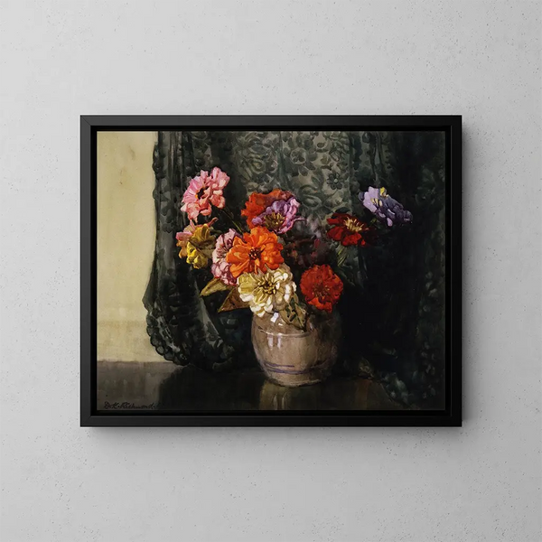 Zinnias - Dorothy Richmond — ingelijst kunstwerk aan de muur