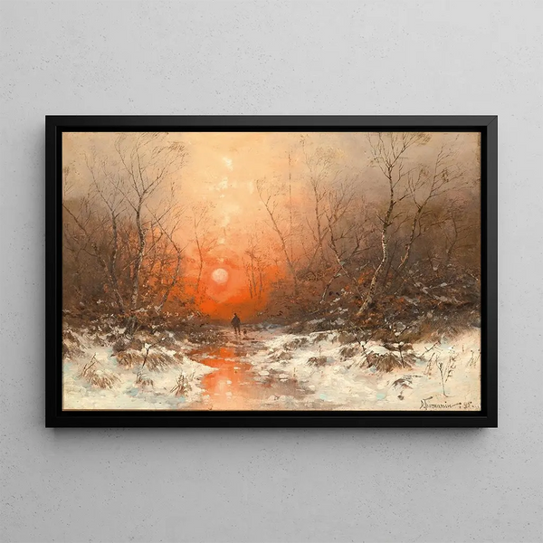 Dsir Thomassin - A Forest Path with Hunter at Sunset.webp