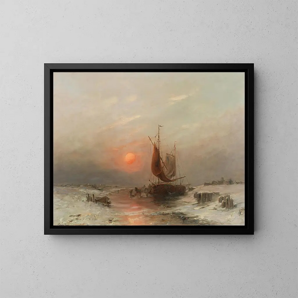 van Pêcheurs rentrant au coucher du soleil - Désiré Thomassin — ingelijst kunstwerk aan de muur