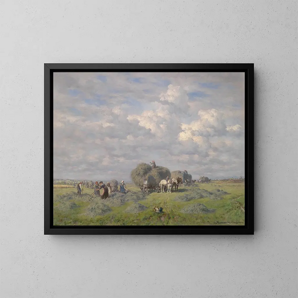van hooiverzameling op een zomerse dag - Désiré Thomassin — ingelijst kunstwerk aan de muur