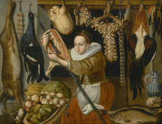 Dutch School - A Still Life Of A Larder With A Maid.webp