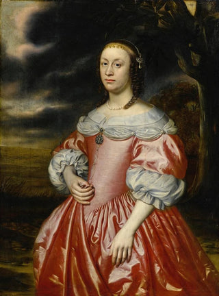 Dutch School - Portrait of a lady in a pink dress.webp