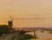 Zonsondergang boven een Nederlandse stad - Nederlandse School — weergave van het kunstwerk