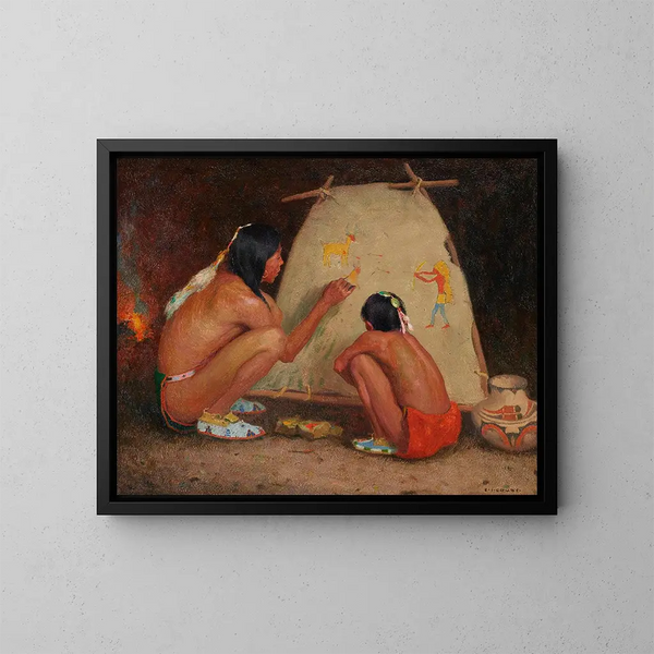 van de Indiase schilder - Eanger Irving Couse — ingelijst kunstwerk aan de muur