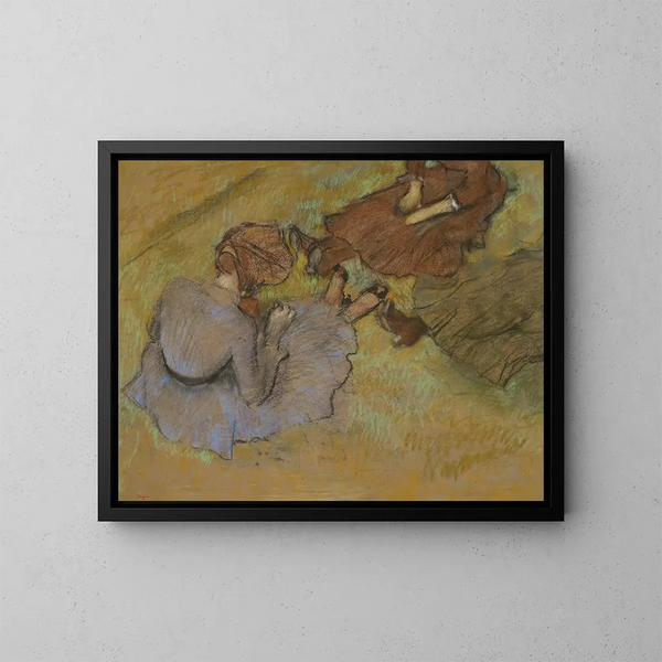 Vrouwen zittend op het gras - Edgar Degas — ingelijst kunstwerk aan de muur