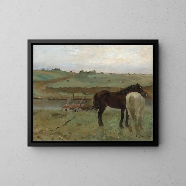 van paarden op een weide - Edgar Degas — ingelijst kunstwerk aan de muur