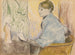 Madame Henri Rouart in een fauteuil voor een kleine tafel met een Tanagra-beeldje - Edgar Degas — weergave van het kunstwerk
