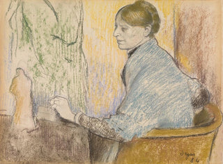 Edgar Degas - Madame Henri Rouart in an armchair in front of a small table with a Tanagra statuette.webp