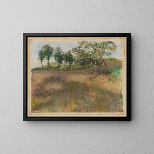 met geploegde akker omringd door bomen - Edgar Degas — ingelijst kunstwerk aan de muur