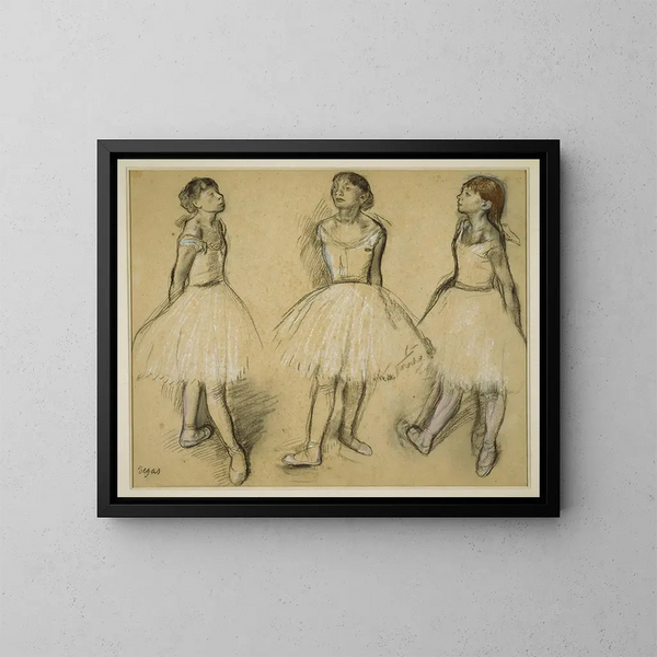Drie studies van een danseres in vierde positie - Edgar Degas — ingelijst kunstwerk aan de muur