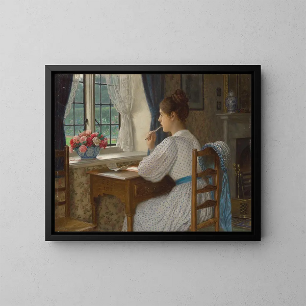 Gedachten dwalend - Edmund Blair Leighton — ingelijst kunstwerk aan de muur
