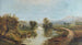 Panorama landschapsschilderij met boerderijen, rivier, koeien en bergen - Edmund Darch Lewis — weergave van het kunstwerk