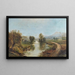 Panorama landschapsschilderij met boerderijen, rivier, koeien en bergen - Edmund Darch Lewis — ingelijst kunstwerk aan de muur