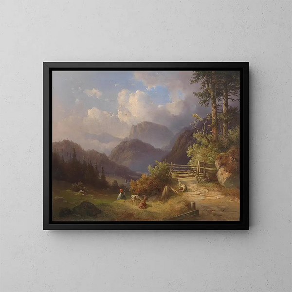 De jonge geitengeleider - Edmund Mahlknecht — ingelijst kunstwerk aan de muur