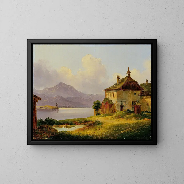 van het huis aan de oever van het meer in Salzkammergut - Edmund Mahlknecht — ingelijst kunstwerk aan de muur