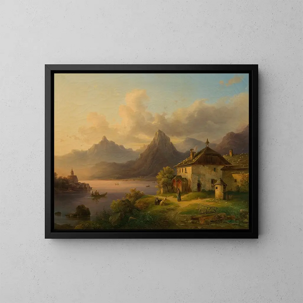Landschap met bergmeer - Edmund Mahlknecht — ingelijst kunstwerk aan de muur
