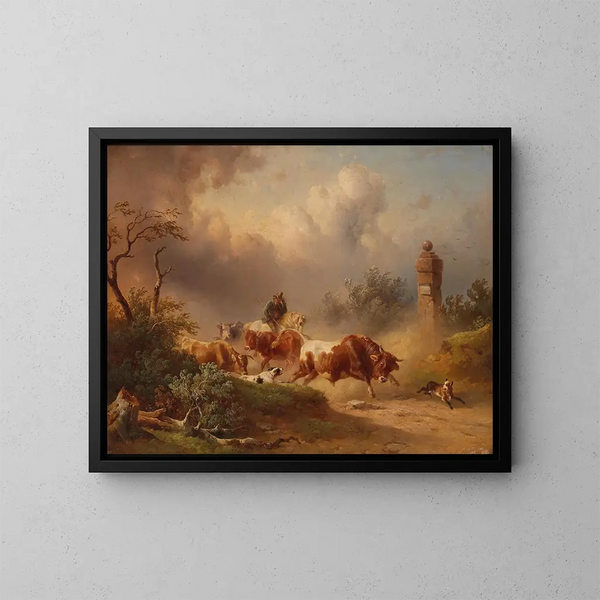 Terug naar huis met een naderende storm - Edmund Mahlknecht — ingelijst kunstwerk aan de muur