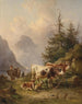 Troupeau de bovins avec bergère au bord du lac - Edmund Mahlknecht — weergave van het kunstwerk