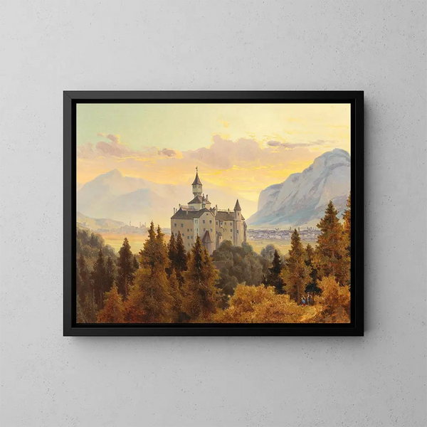 van het uitzicht op het kasteel van Ambras bij Innsbruck - Edmund Von Wrndle — ingelijst kunstwerk aan de muur