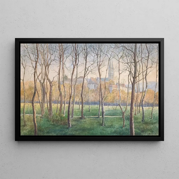 Eduard Ferdinand Hofecker - A small birch forest with a view Klosterneuburg monastery.webp