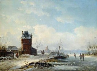 Eduard Hildebrandt - Winterliche Kanallandschaft mit Blick auf eine hollndische Stadt.webp