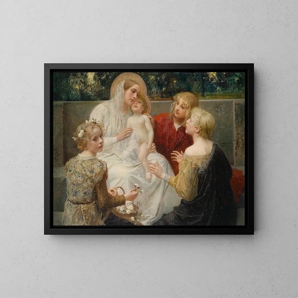 van Madone omringd door kinderen - Eduard Veith — ingelijst kunstwerk aan de muur